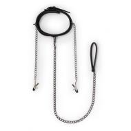 Wiązania-Leather Collar With Nipple Chains