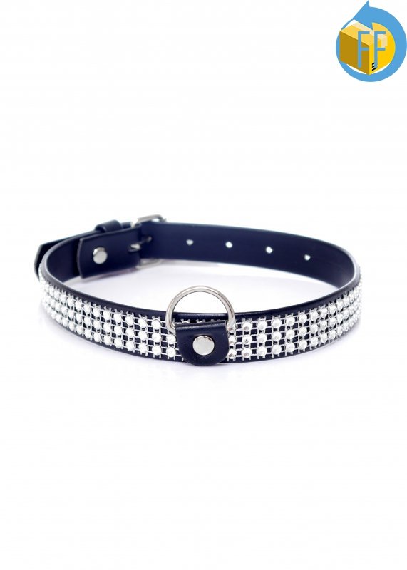 Fetish Boss Series Collar with crystals 2 cm silver