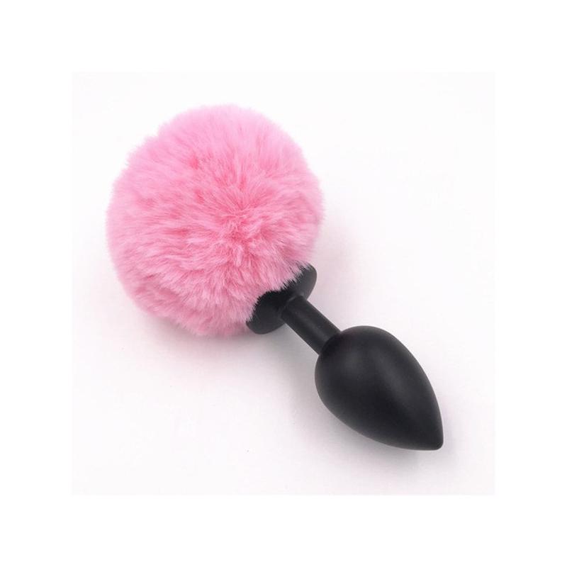 Bunny plug medium black with pink tail 8 x 3,5 cm / 3,1 x 1,36 inch