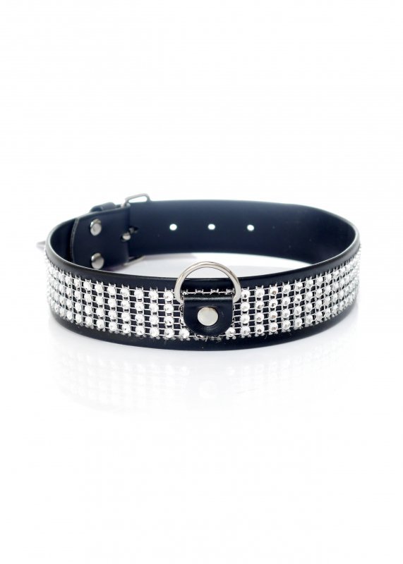 Fetish Boss Series Collar with crystals 3 cm silver