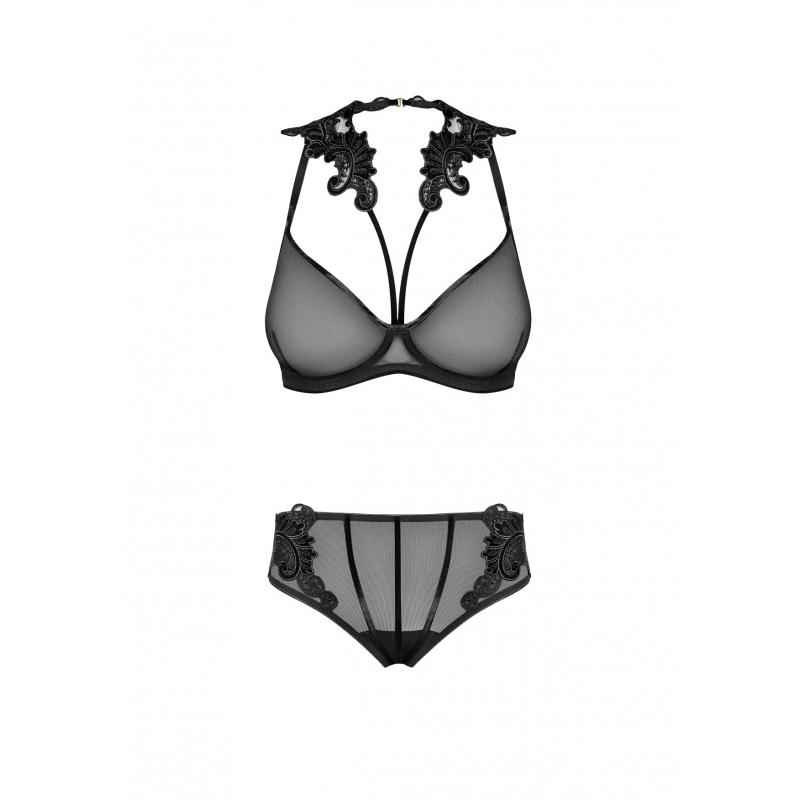 Petitenoir Tulle BPetitenoir Set out of plunge underwired bra with embroidery and briefody Ouvert S