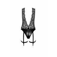 F297 Libido Deep-V bodysuit with collar, pearl chain and garter S