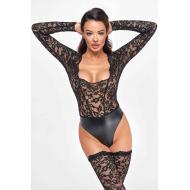 F296 Psyche bodysuit of lace and wetlook XL