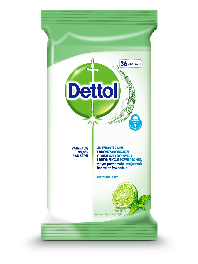 Dettol chusteczki do mycia i dezynfekcji powierzchni antybakteryjne Limonka i Mięta 36 szt